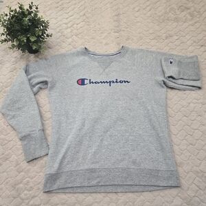 Champion Gray Crewneck Comfy Athleisure Sweater, Size Medium
